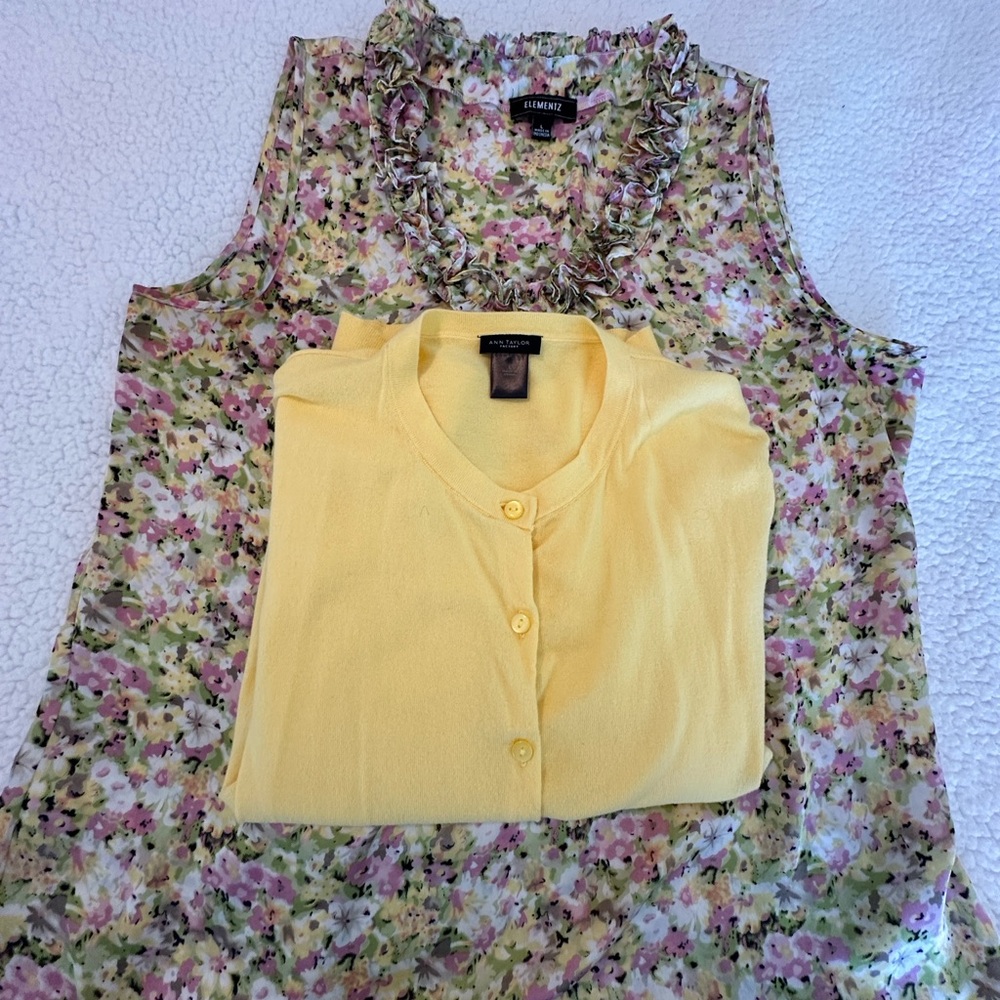 Floral Top with Yellow Cardigan